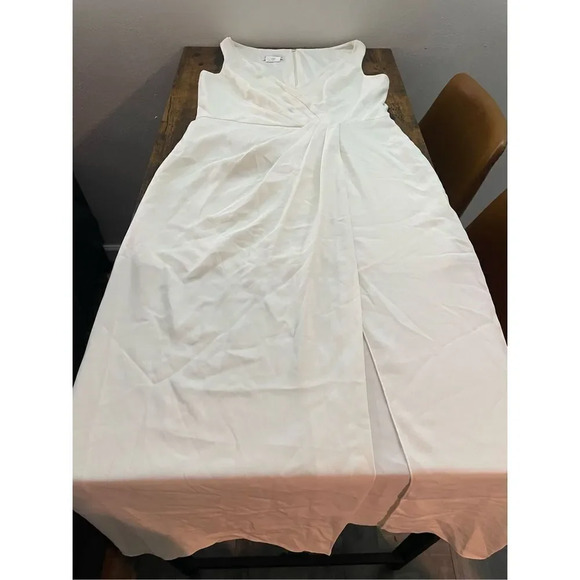 Jenny Packham V-Neck Crepe Column Gown Dress with Slit Size 18R1 - Picture 5 of 12